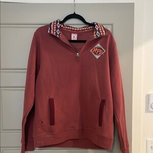 Rust Quarter-Zip Sweatshirt with Patterned Collar